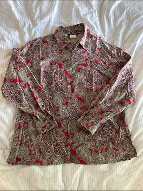 Vintage Willowbend - Paisley Button-Up Shirt - Red & Cream - Large